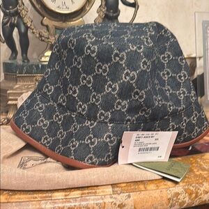 GUCCI 576371 Denim Bucket Hat GG Hat Blue XXL - new with tags